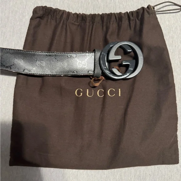 Gucci Black Monogram Belt with Brown Pouch - Picture 2 of 4